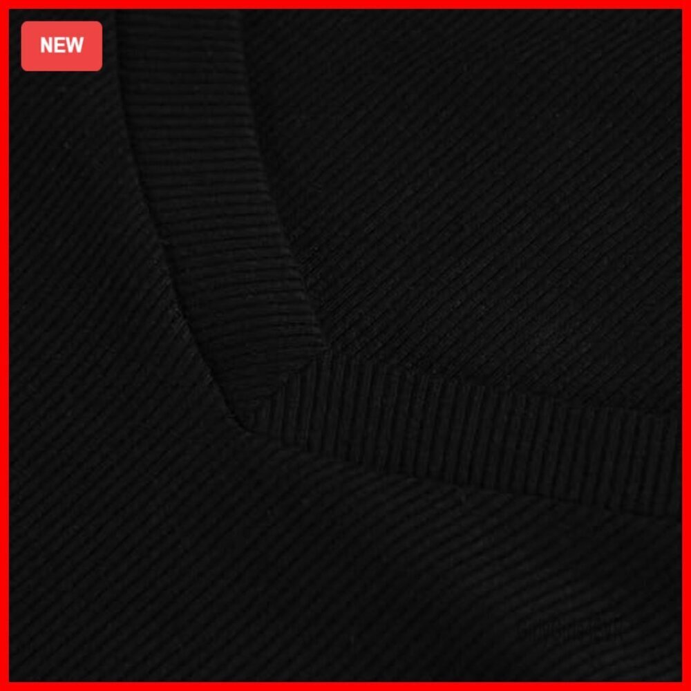 Long Sleeve V Neck Ribbed Knit Slim Fit T-Shirt Casual Basic Top - Picture 3 of 7
